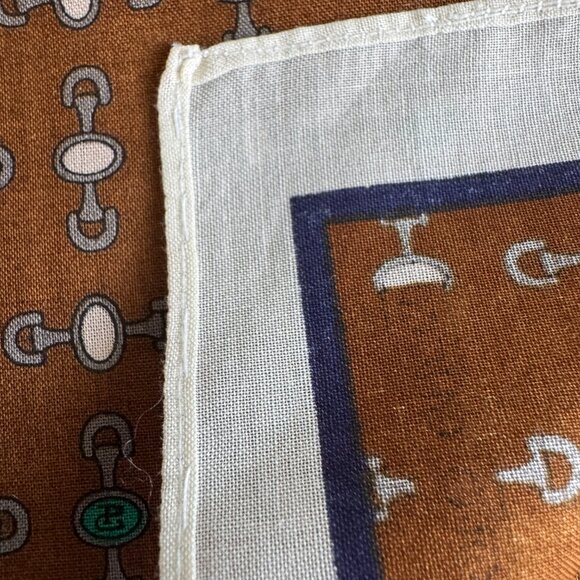VINTAGE GUCCI Silk Scarf Horsebit pattern Handkerchief Pocket Square - Picture 6 of 9